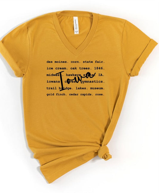 IOWA Typography Words V-Neck Graphic Style Tee