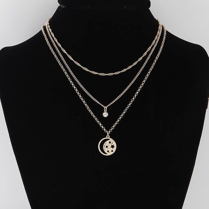 Gold Multi Layered Night Sky Pendant Necklace