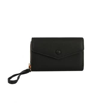 Black Button Detailed Trifold Wallet