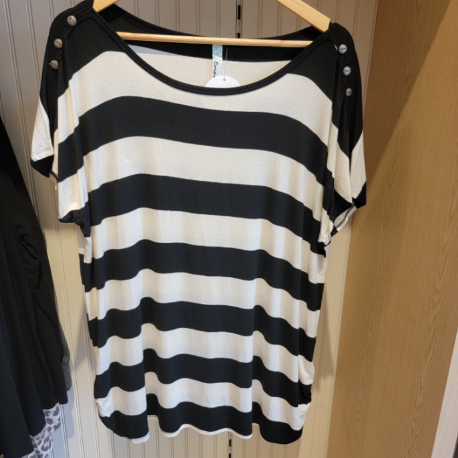 Black and White Striped Short Sleeve Shirt