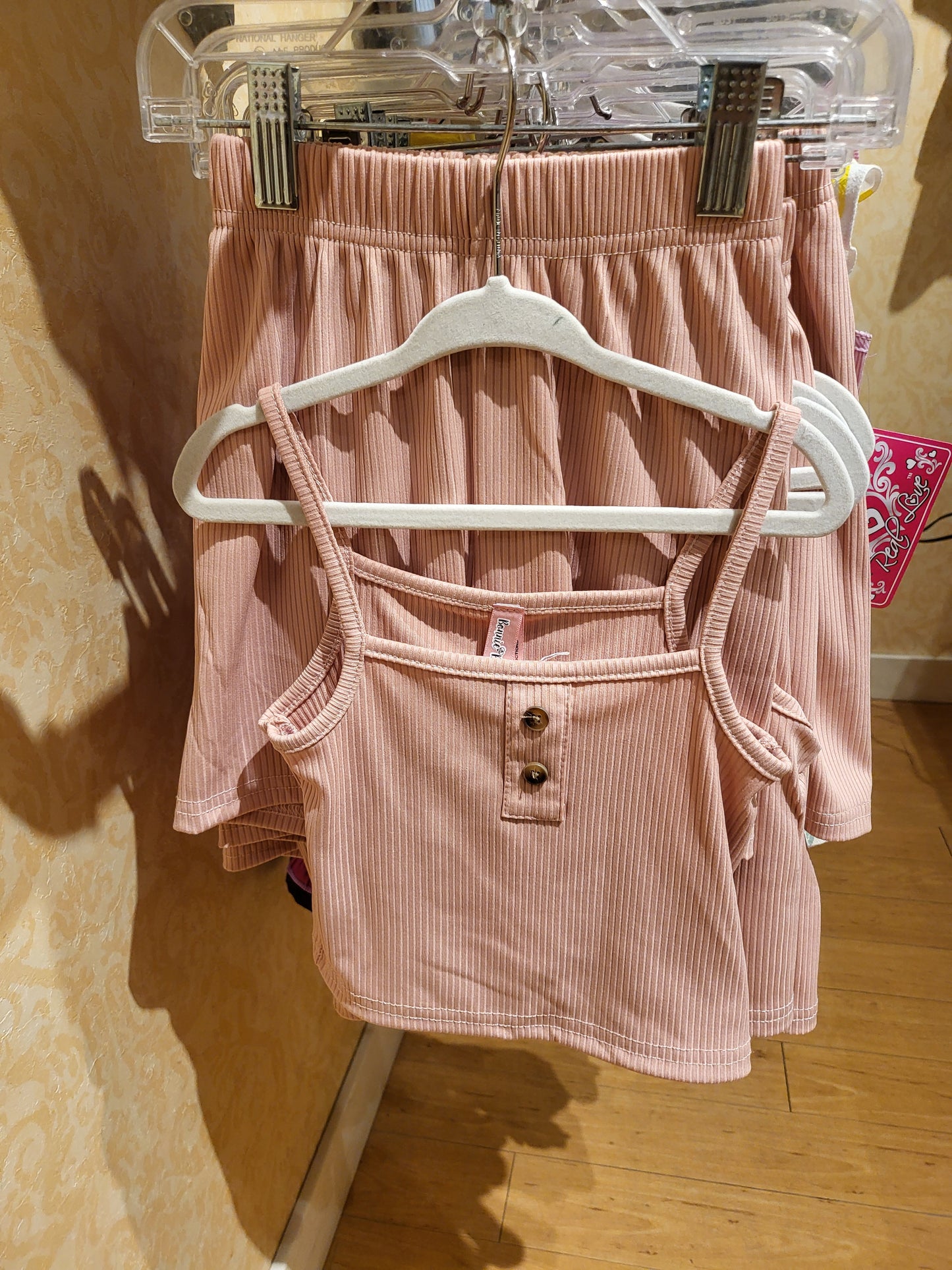 Girls Pink tank and biker short set