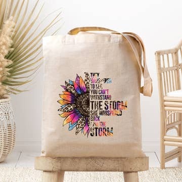 She is the Storm / Sunflower / Inspirational Canvas Tote Bag