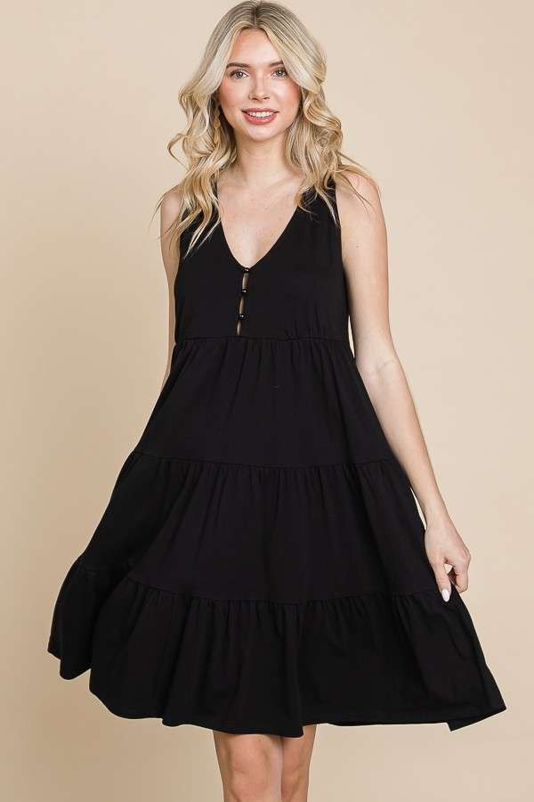 Black Racer Back Tiered Dress