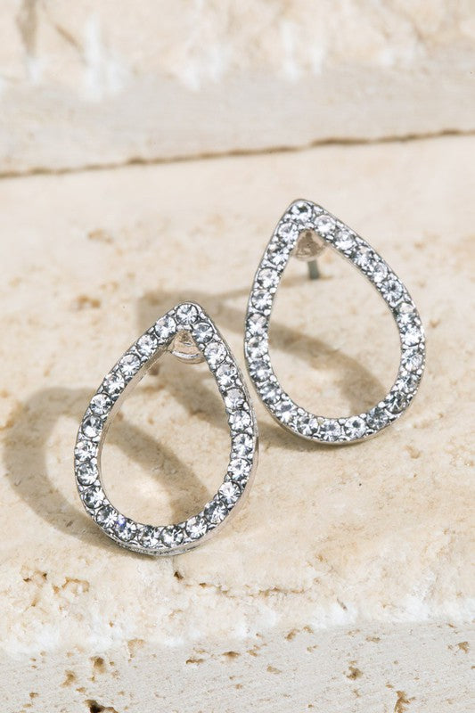 Pave Rhinestone Teardrop Stud Earrings