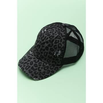 Black Leopard Premium Distress Mesh Back Baseball Cap