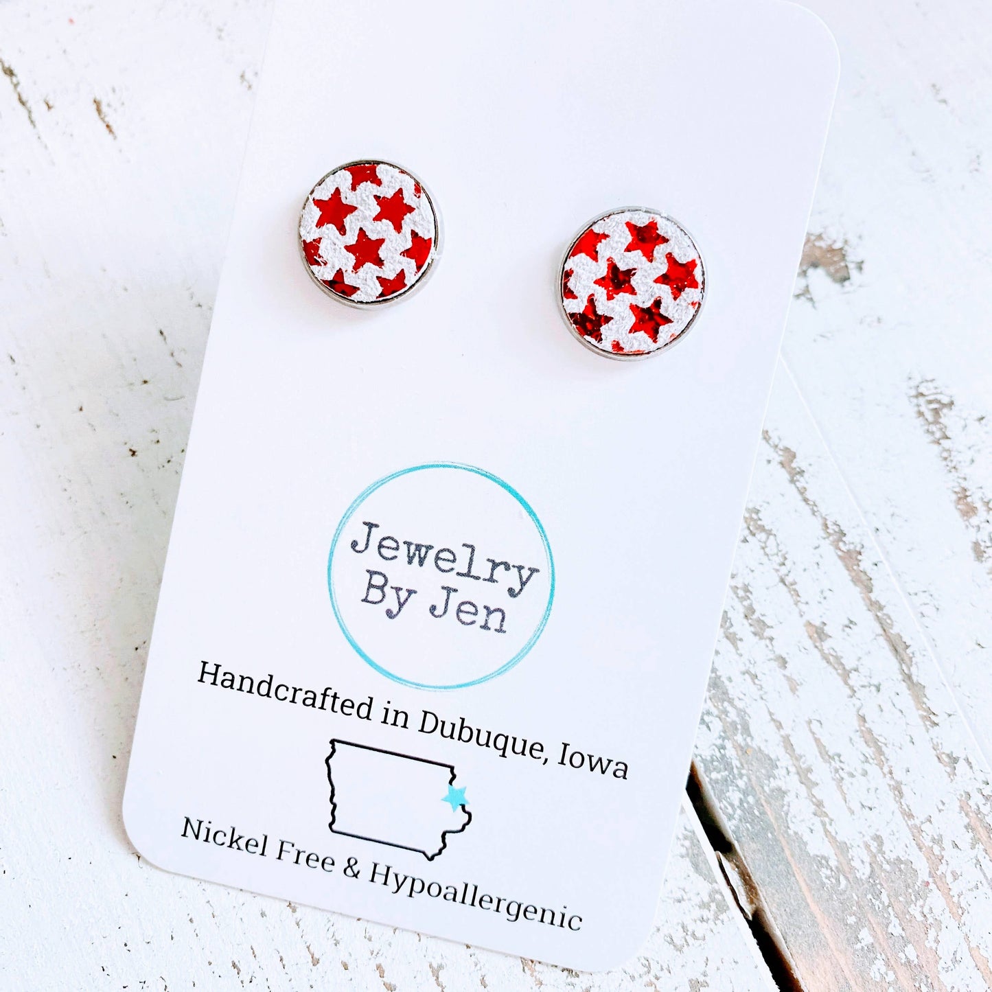 Stud Earrings: Red Metallic Stars