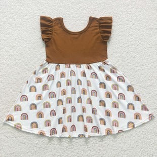 Brown rainbow flutter sleeves baby girls dress