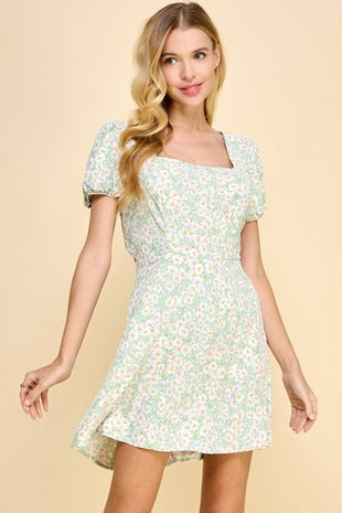 Light Green Floral Dress with Tie Back Detail