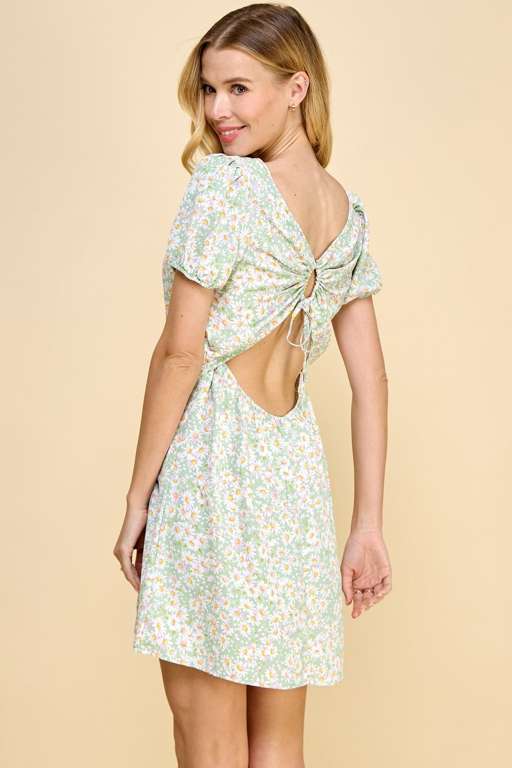 Light Green Floral Dress with Tie Back Detail