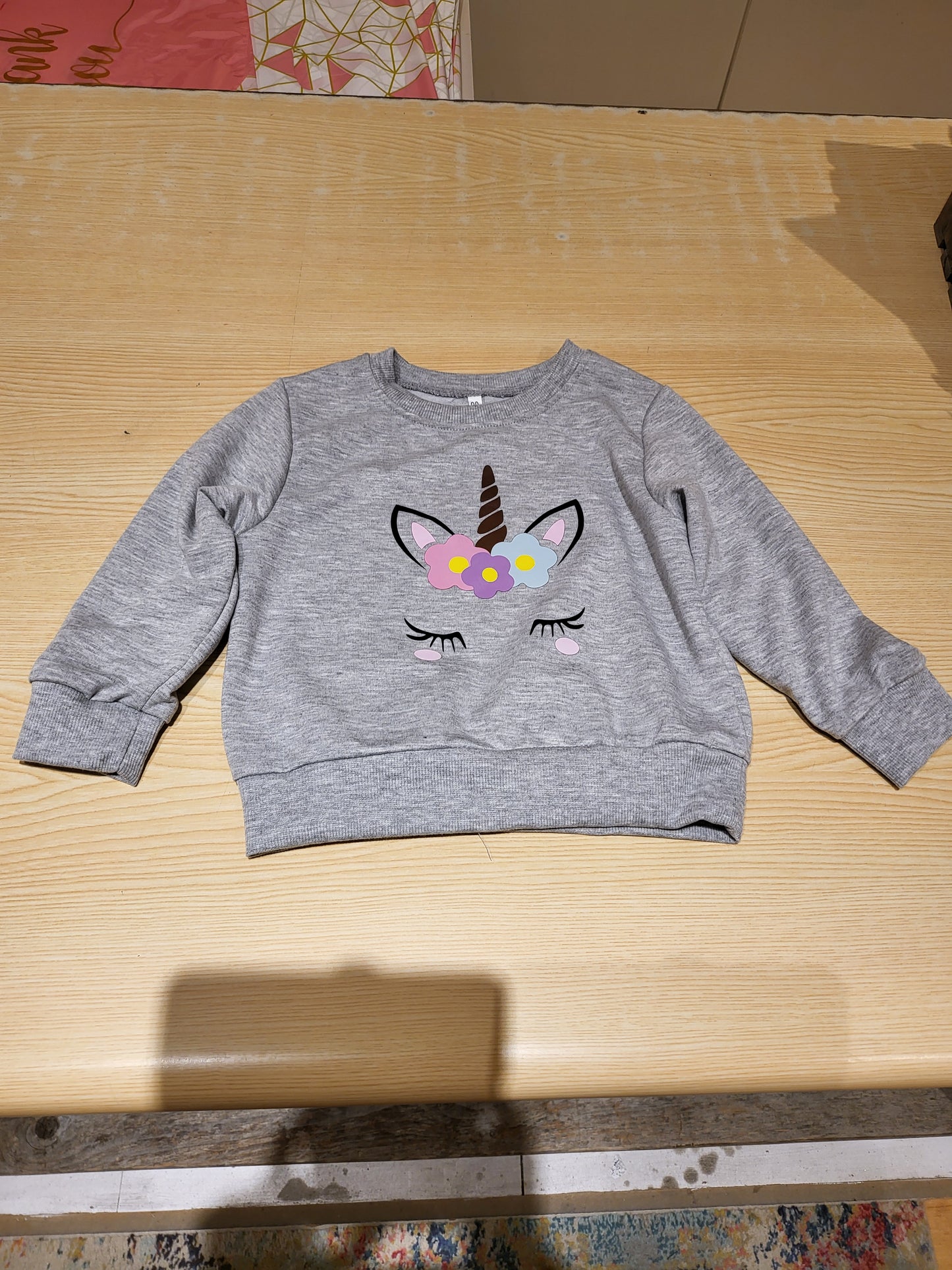 Girls grey sweater with unicorn design